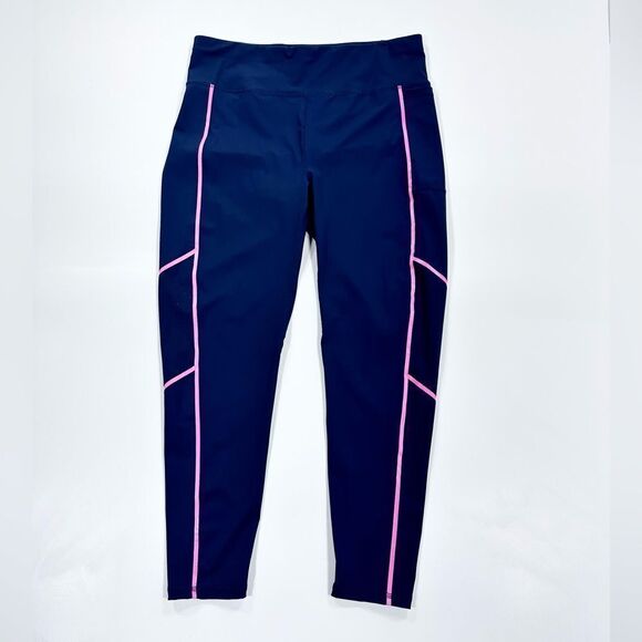 Sweaty Betty zero gravity navy leggings with pink piping 14 - Picture 1 of 13